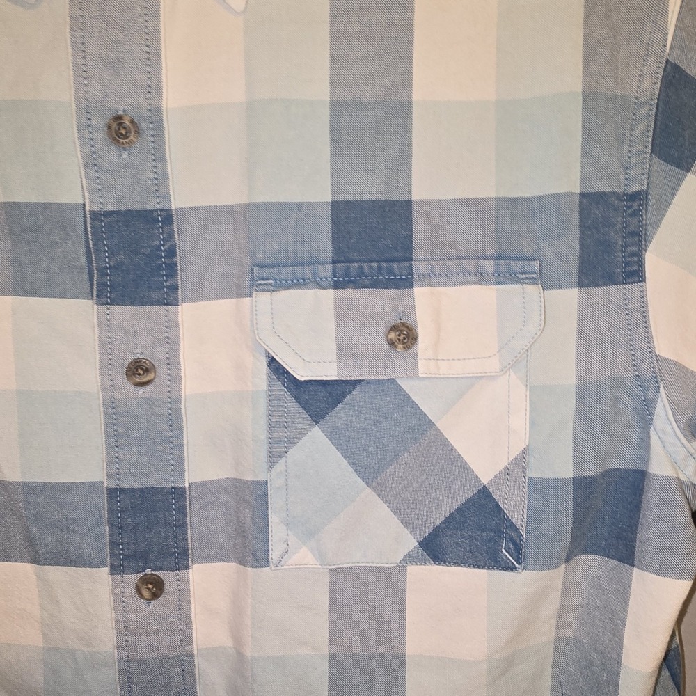 Red Head Blue Plaid Button Up Short Sleeve Shirt Outdoor Casual Spring Mens Sz L - Picture 4 of 10